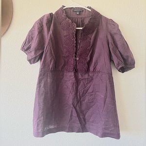 Banana republic | Eggplant linen embroidered blouse